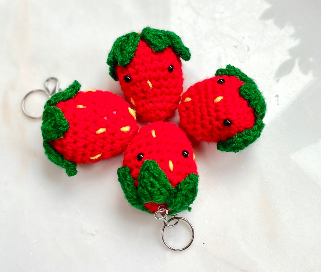 Customizable Strawberry Keychain Small Berry Crochet Item Cute Handmade ...