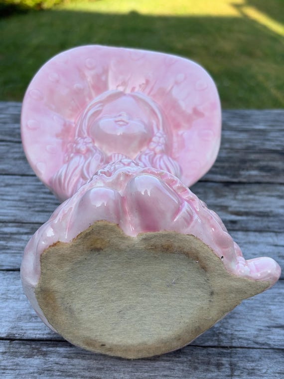 NADAL 陶器製少女像 ピンク Ceramic Girl, Pink Girl Statue, Vintage Girls Room Decor, Bonnet