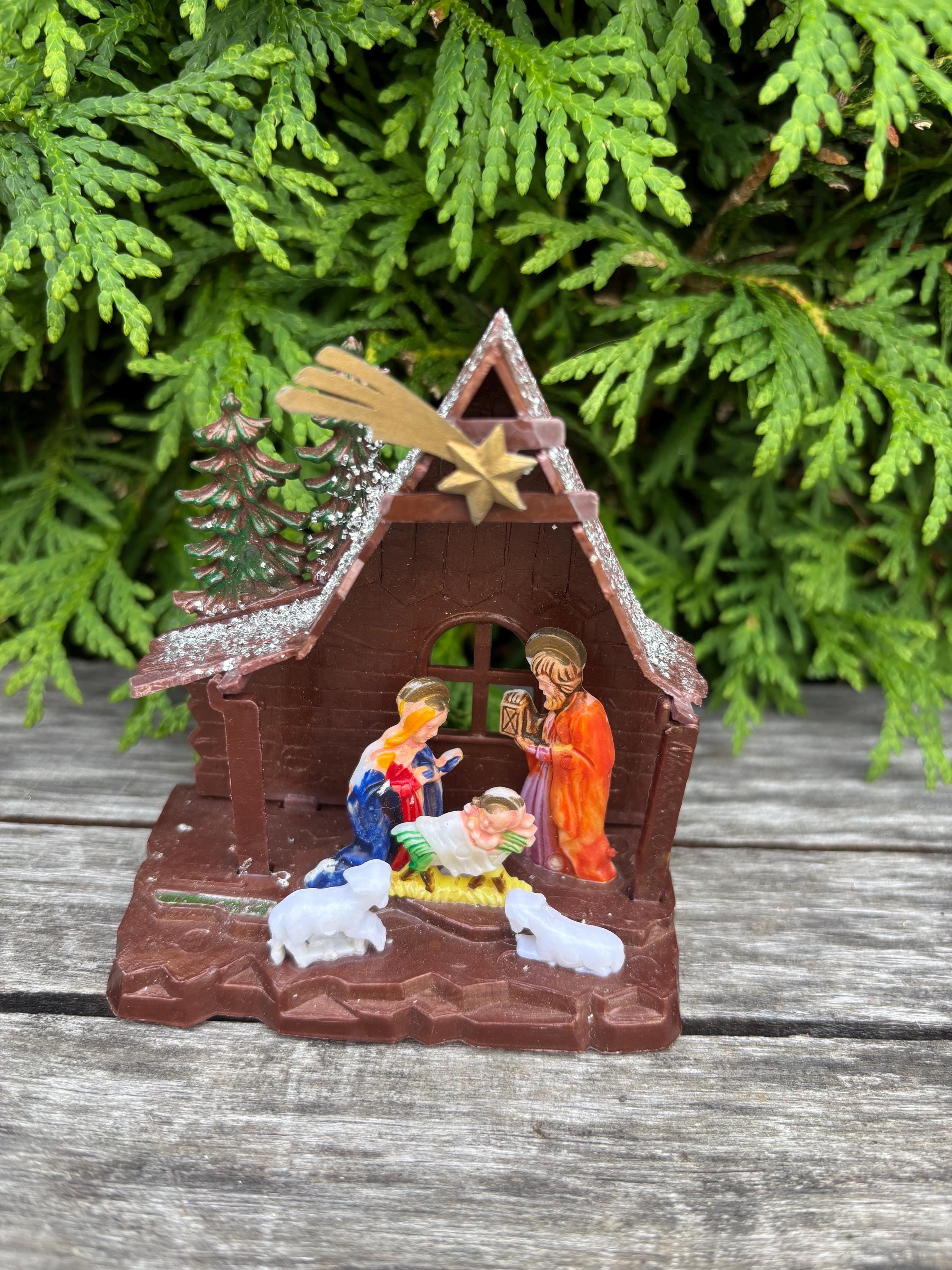 ヴィンテージ ミニチュア キリスト降誕シーン 馬小屋付き 3.5 インチ