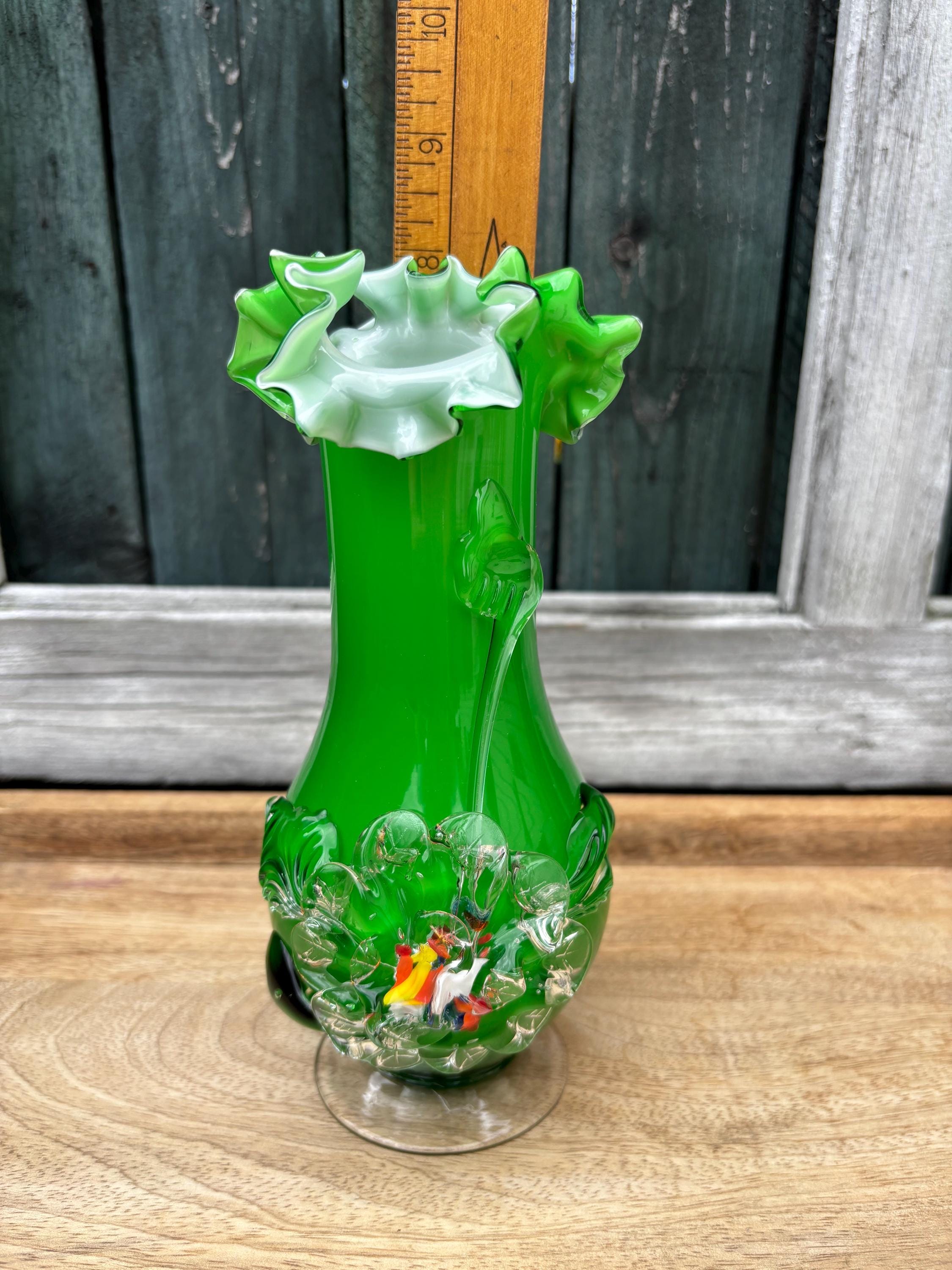 工芸品 Murano Glass Vase (Green & Yellow) Dissette - Green Murano Glass Vase 