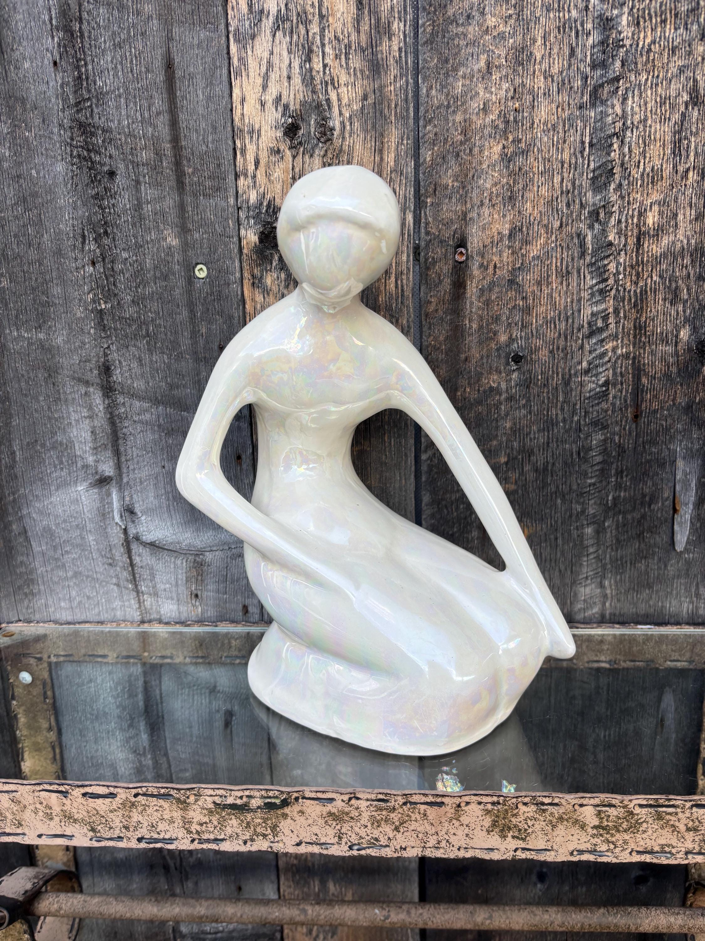 Impressionist Statue of Woman Kneeling - Ceramic Abstract Lady
