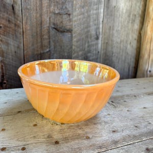 Fire King Oven Ware Mixing Bowl Lustre Peach Swirl.