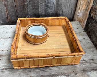 Rattan and bamboo serving tray - tiki - boho - vintage hostess - mid century cocktails.