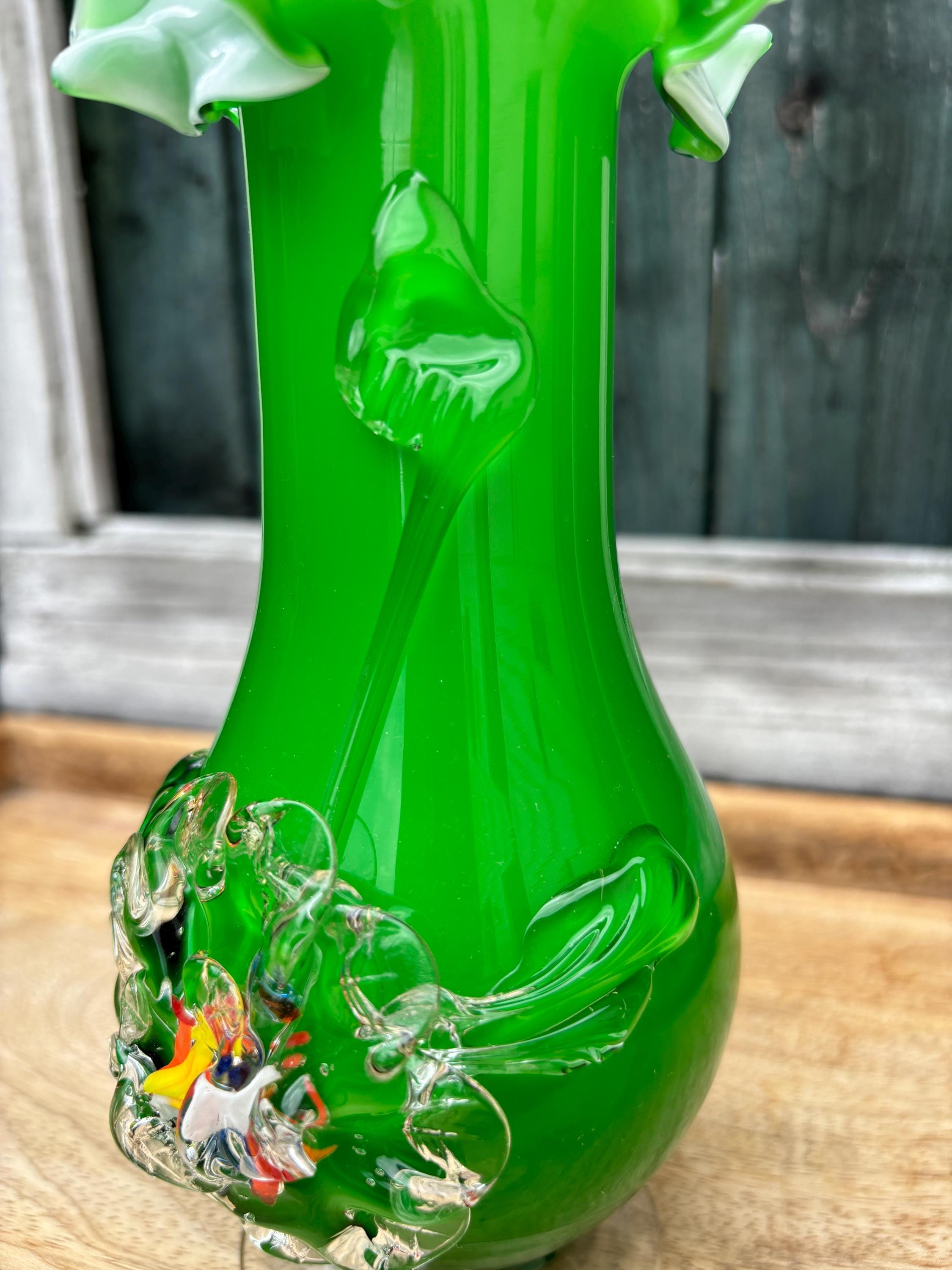 Murano グリーンガラス花器 Amazon.co.jp: MURANO ITALY ムラノ グリーン ライン 花瓶