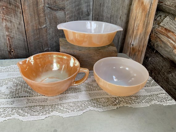 Vintage Fire King Peach Luster Bowls: Anchor Hocking Ovenware Set