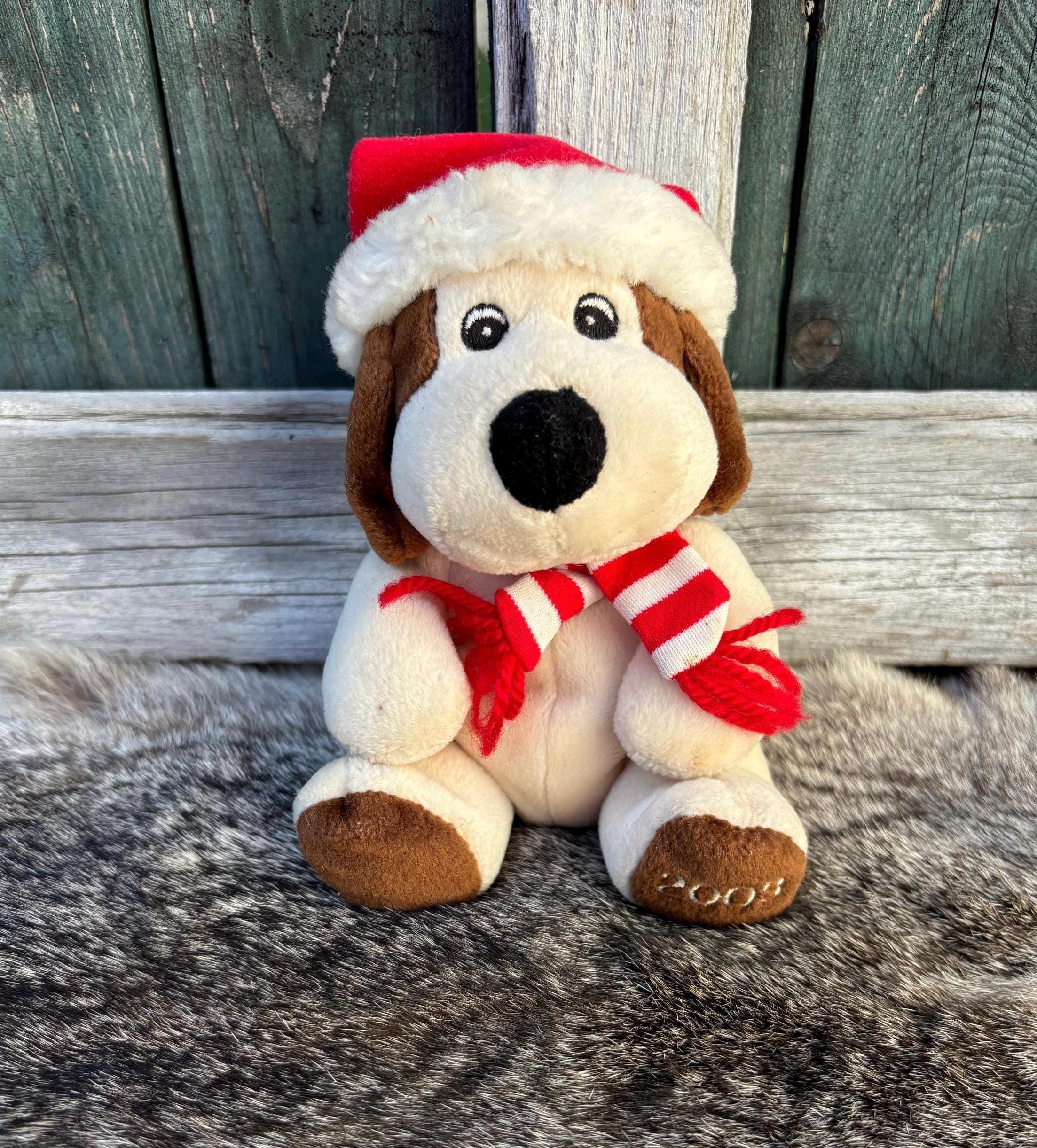 Baxter 2003 Sears Exclusive Plush Stuffed Brown Puppy Dog Santa
