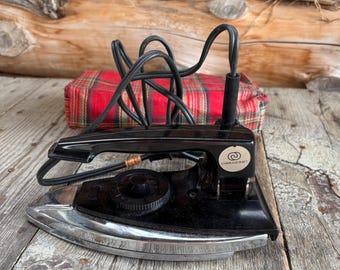 Hong Kong Metal Iron, Antique Small Travel Iron by CharlesCraft. With Case and Cord, Antique Iron in Working Condition, Vintage Gift.Works.