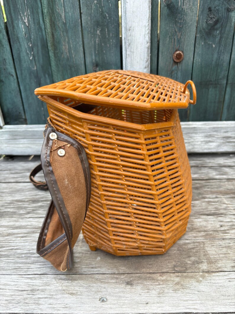 Panier Creel Vintage Pour Pêche à La Mouche - Panier De Pêche Osier Occasion