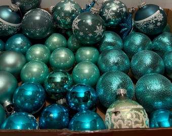 CHOOSE… Turquoise Christmas Glass Ball Ornament, Christmas Glass Decorations, Traditional Glass OR Satin Thread.