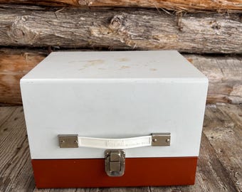 Vintage Glenwood USA Film Reel Storage Case Holds 10 Reels Grey/Orange.