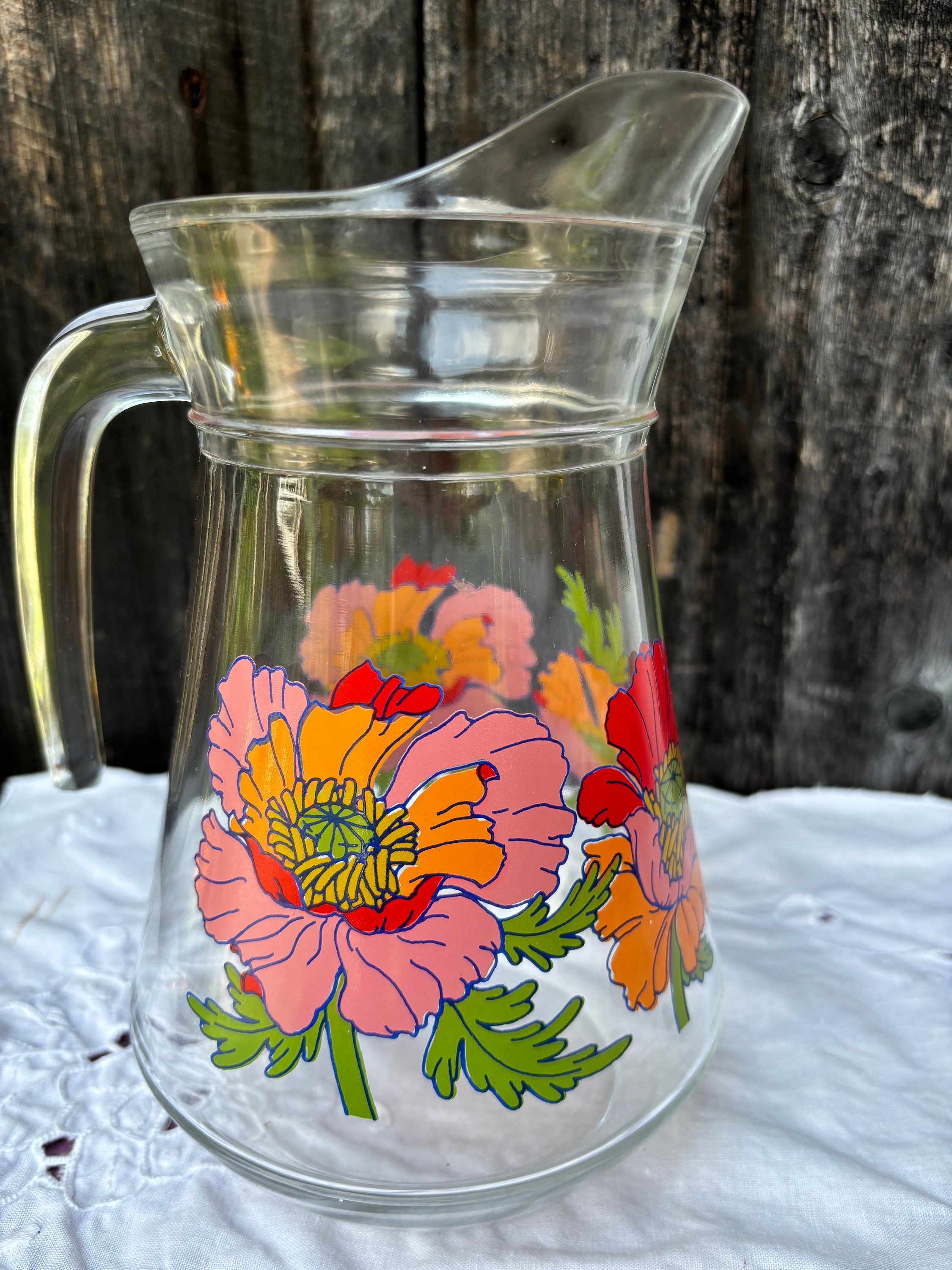 Vintage Floral Glass Juice Pitcher: 1960s Summer Glassware - Etsy