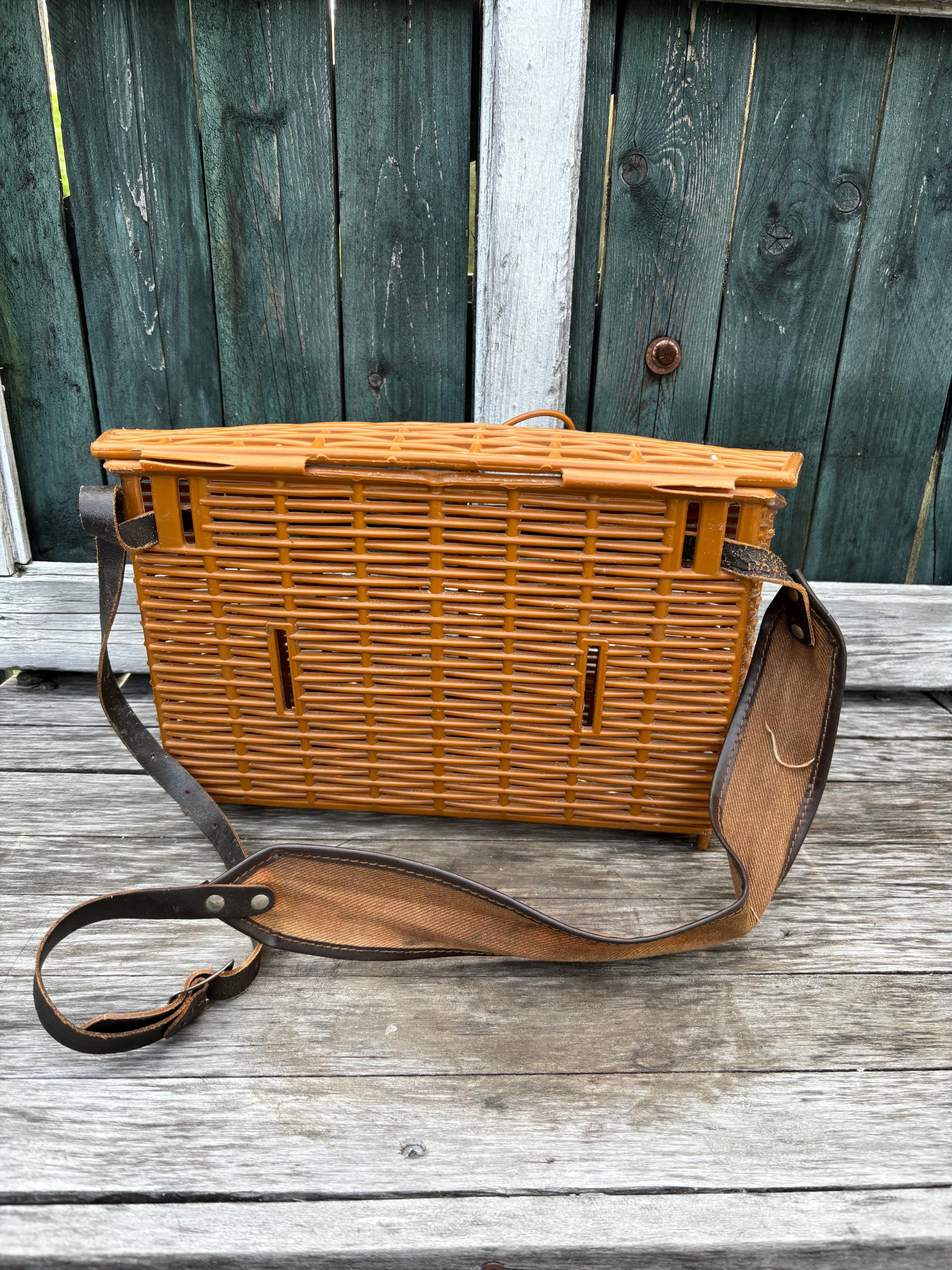 Cestino Da Pesca In Vimini Vintage - Con Coperchio E Cinghie Regolabili, Per Picnic O Trasporto Pesce, 36x24x20 Cm