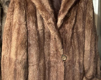 Manteau Vintage En Véritable Fourrure De Vison Marron - Taille 36/38 - Marque RENER Paris - Occasion TBE