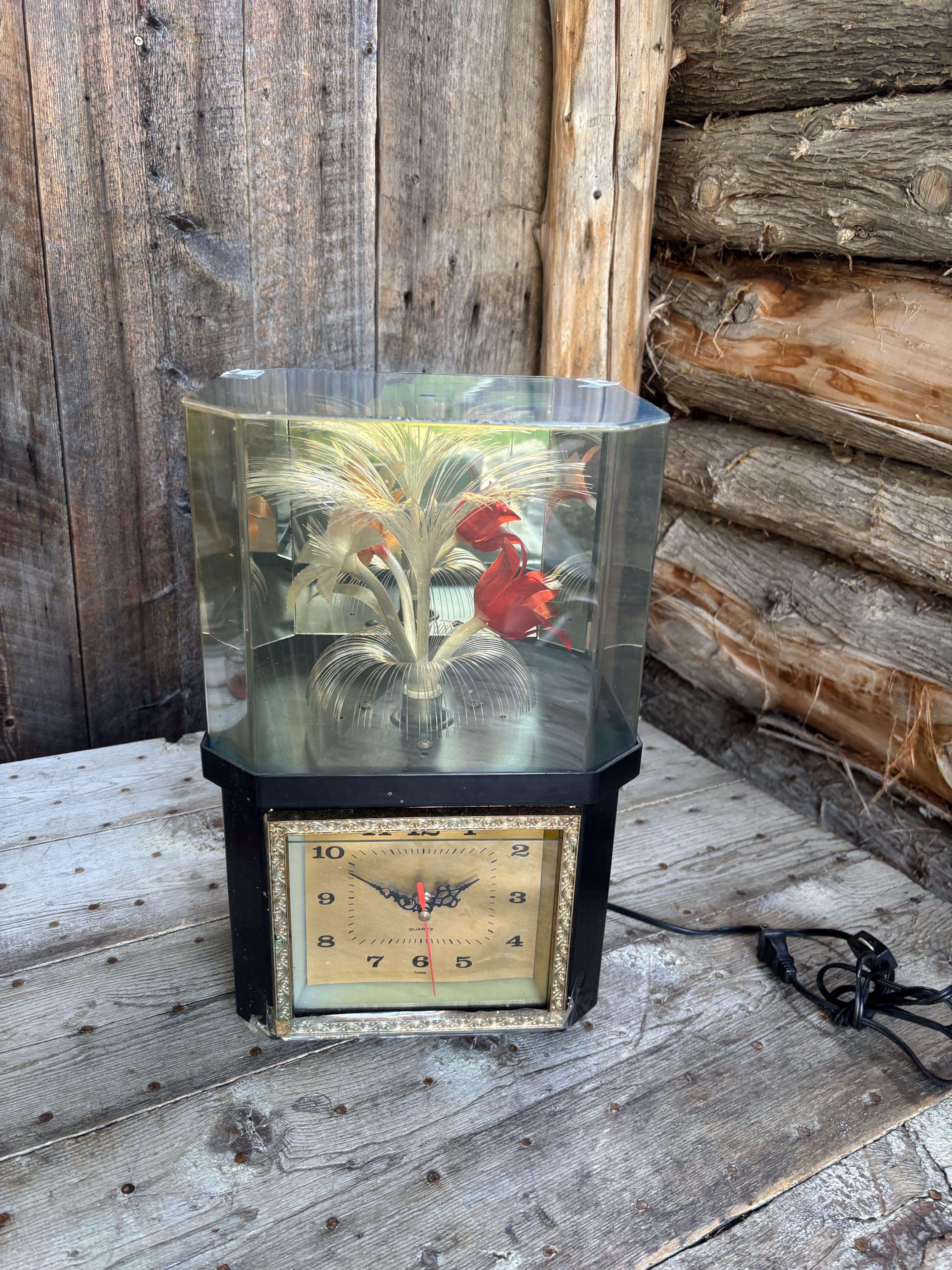 Vintage Fiber Optic Lamp, Rotating Floral Hexagonal Light With