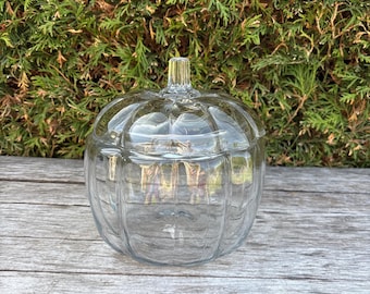Vintage Glass Pumpkin Cookie Jar, Halloween Fall Decoration, Anchor Hocking Fillable Candy Jar.