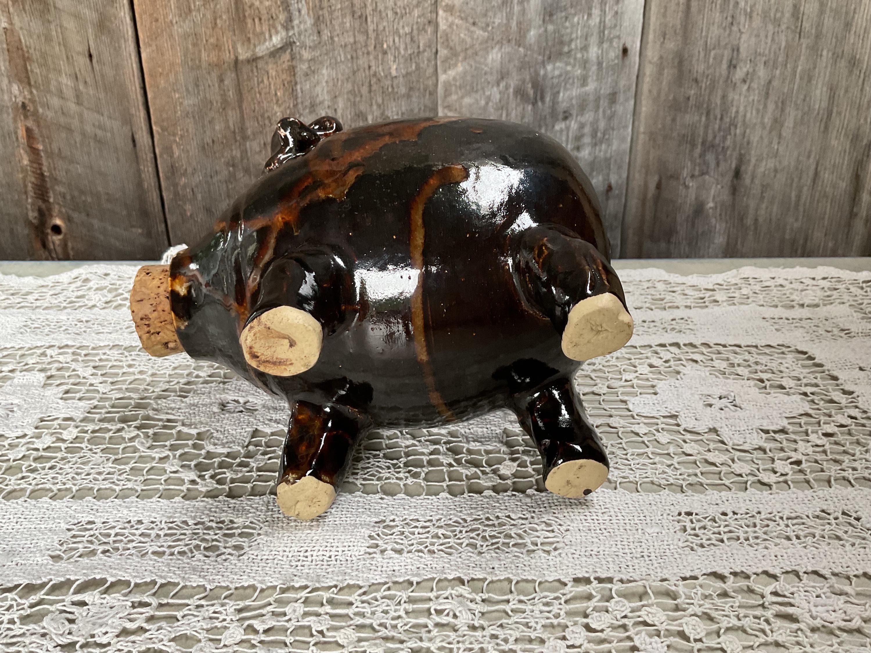 貯金箱 コルク口 セラミック 豚の貯金箱 ブラウン。 - Etsy 日本
