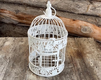 Vintage Medium Round Bird Cage, White Iron Bird Cage, Iron Bird House, Vintage Iron Dome Birdcage, Garden & Table Decoration.
