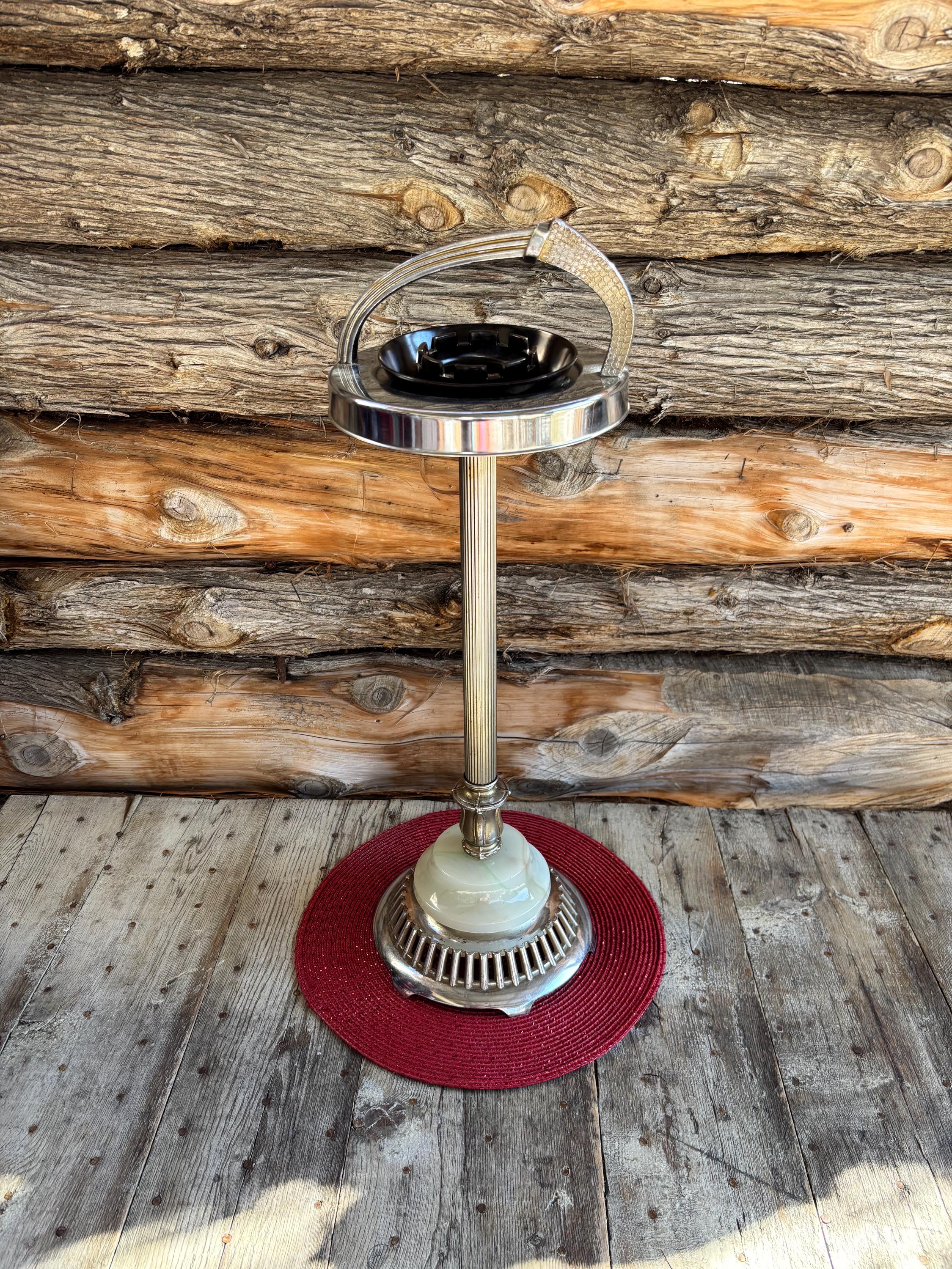 Vintage Art Deco Standing Ashtray, Chrome & Amber Plastic | Art