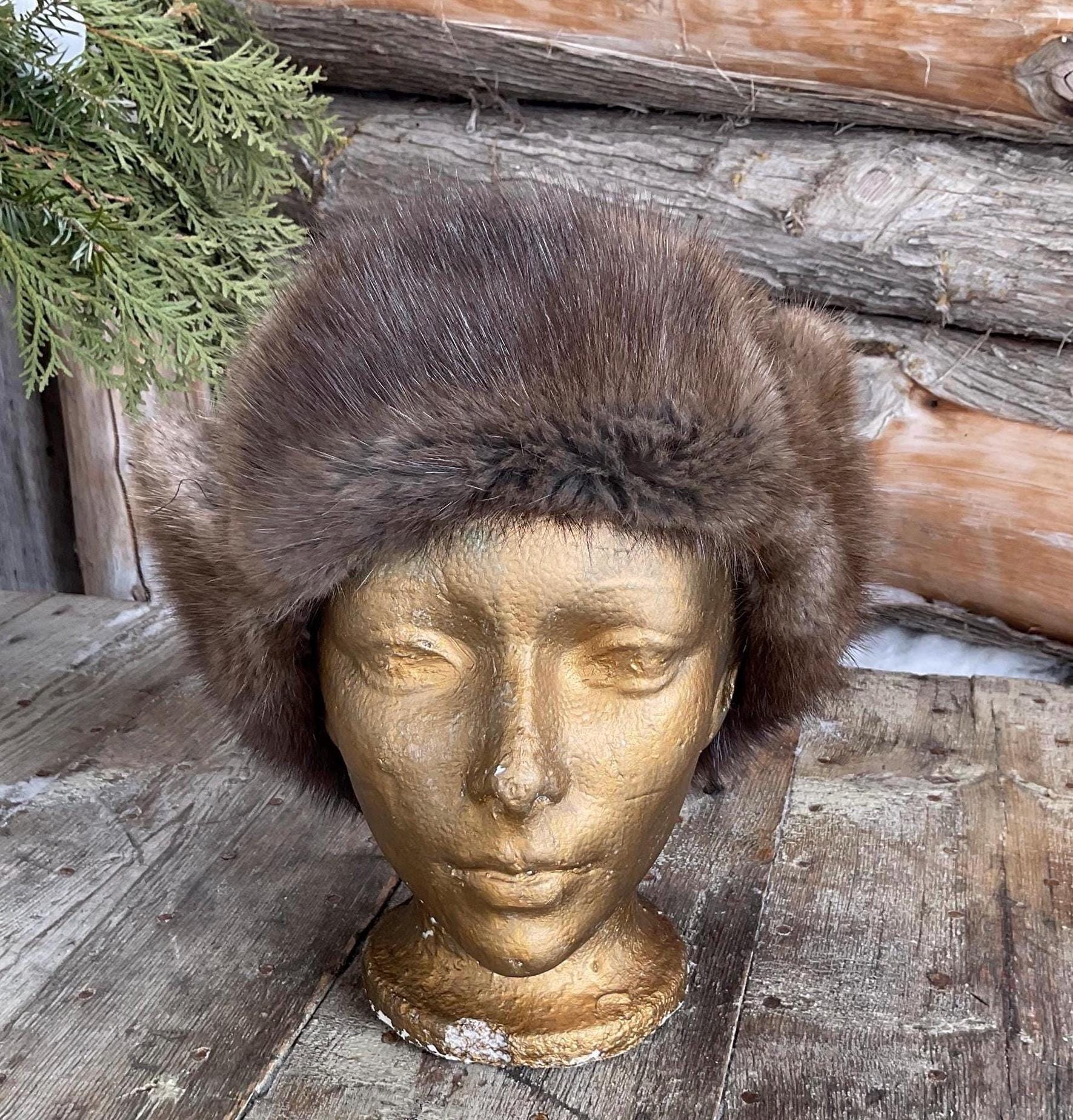 Muskrat Fur Hat / Black Lined Vintage Fur Hat. Size Small  display picture 2