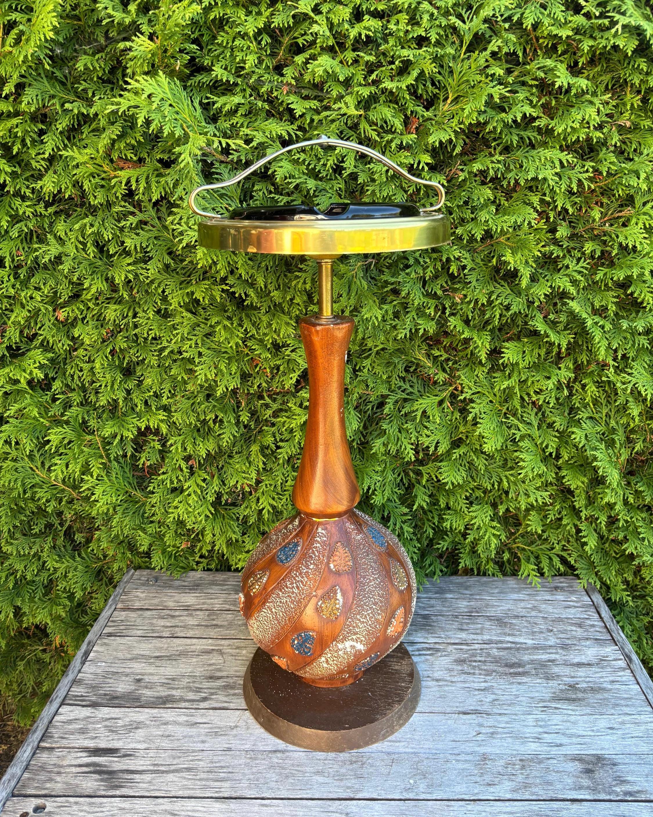 Vintage Retro 70s Standing Ashtray, 25'', Wood and Plaster Base