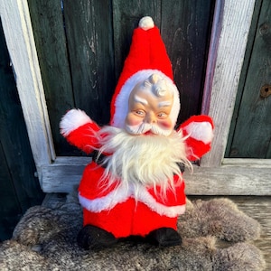 Vintage 1960s Santa Doll, Rubber Face Plush, Christmas Decor 16
