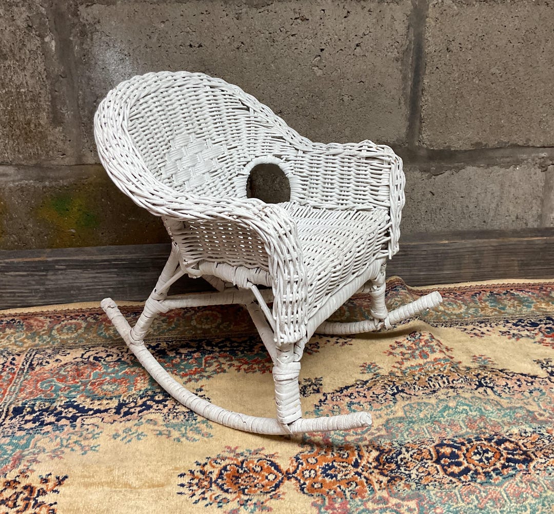 Vintage White Wicker Doll Chair. Rocking Chair. Doll Accessories - 11 ...