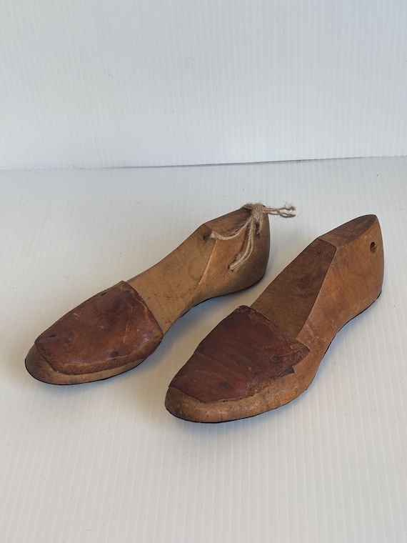 Pair of Antique Shoemaker's Last, Wooden Shoe Last With Leather