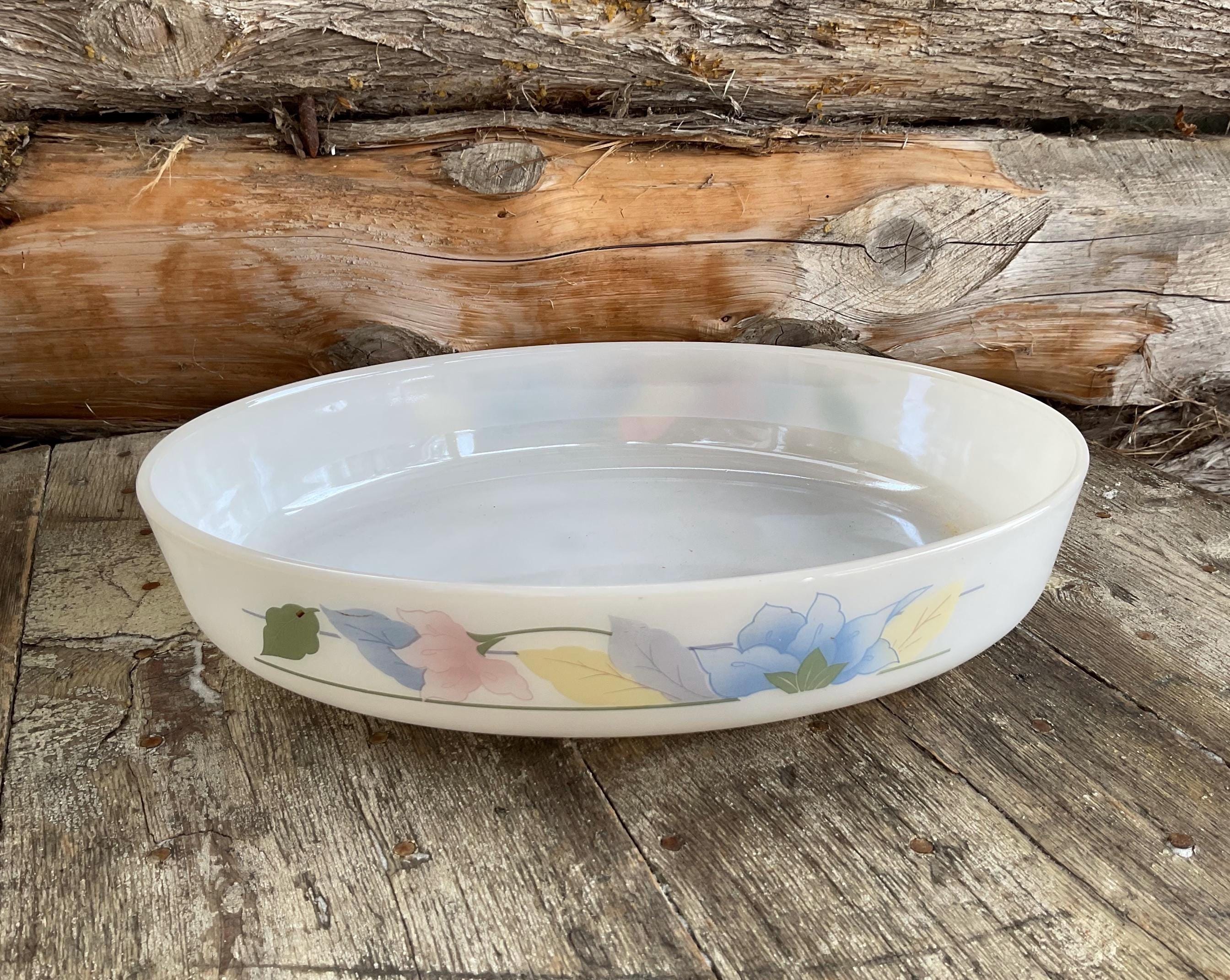 1980s Milk Glass Large Oval Casserole Dish | Arcuisine vintage Made in France | Pastel Floral Design.