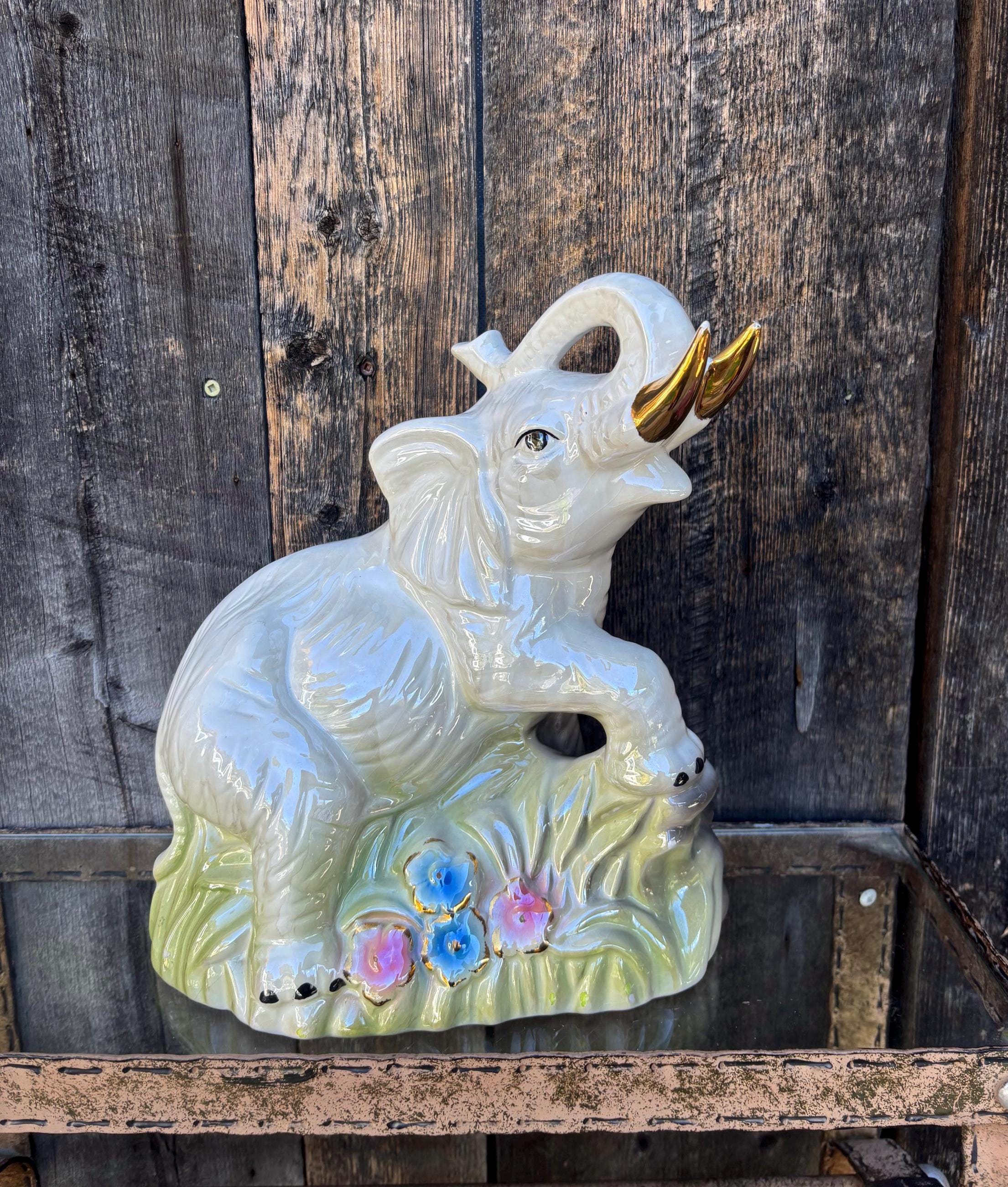 Vintage Porcelain Elephant Figurine Statue Sculpture. Ceramic