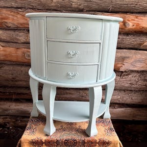 3 Drawer Bedside Table - Vintage Style - Nightstand - Side Table - Coffee Table - Chest of Drawers - Duck Egg Color - With Shelf.