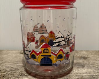 Tarro de cristal vintage para dulces navideños con tapa de plástico roja, estilo años 80, de Kig Indonesia, para boticario, decoración de mostrador.