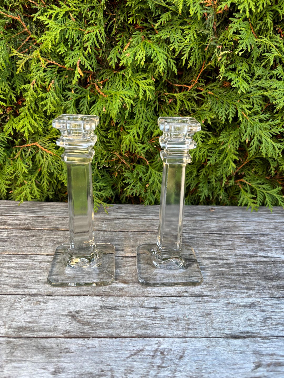 Vintage Glass Candlestick Holder – Crystal Cut Candle Holder. Set of 2 ...