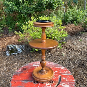 Vintage 70s Standing Ashtray, Wooden With Brown Gasse Smoked