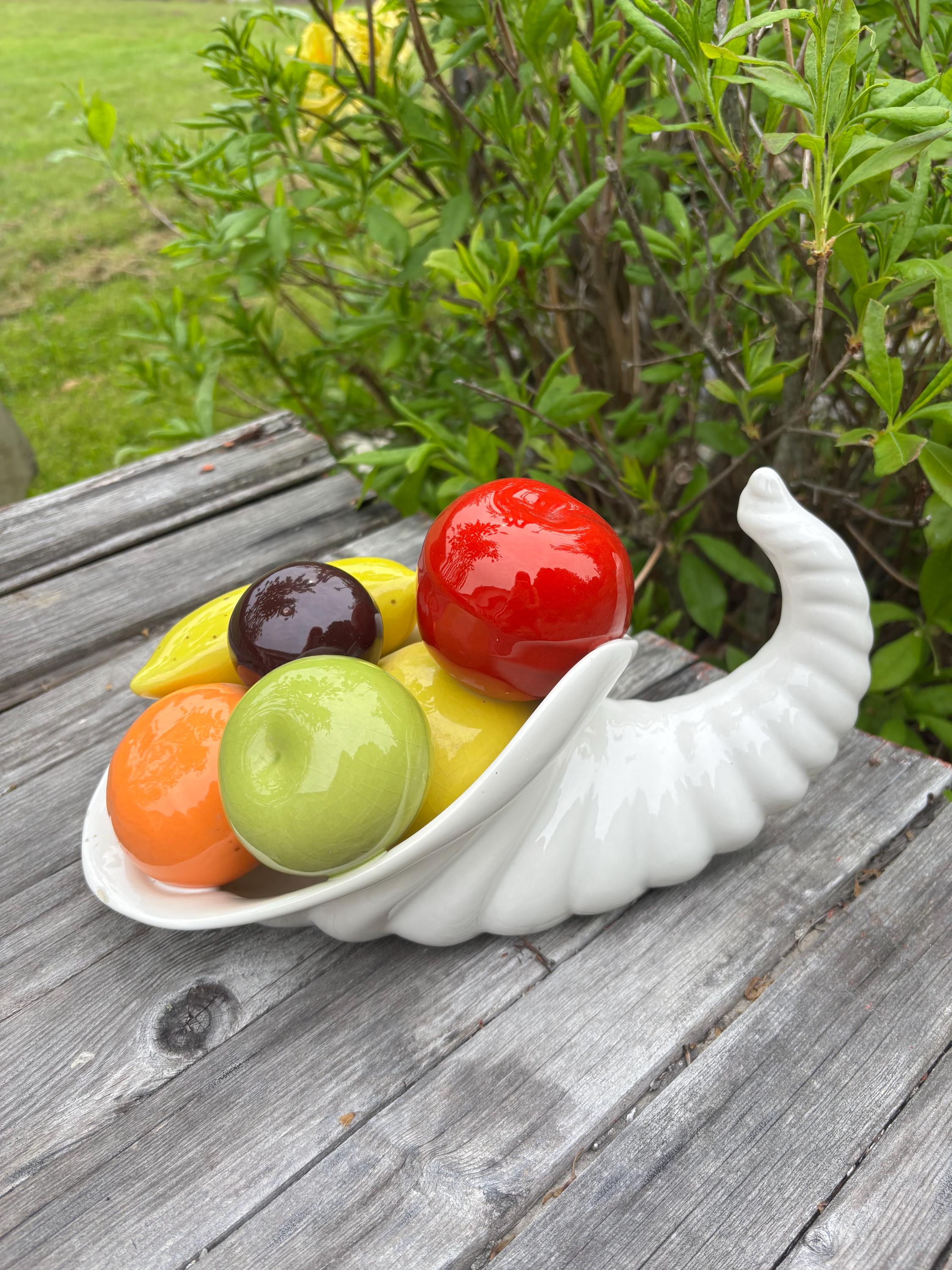 Vintage Ceramic Cornucopia With Fruits Midcentury Decor Horn