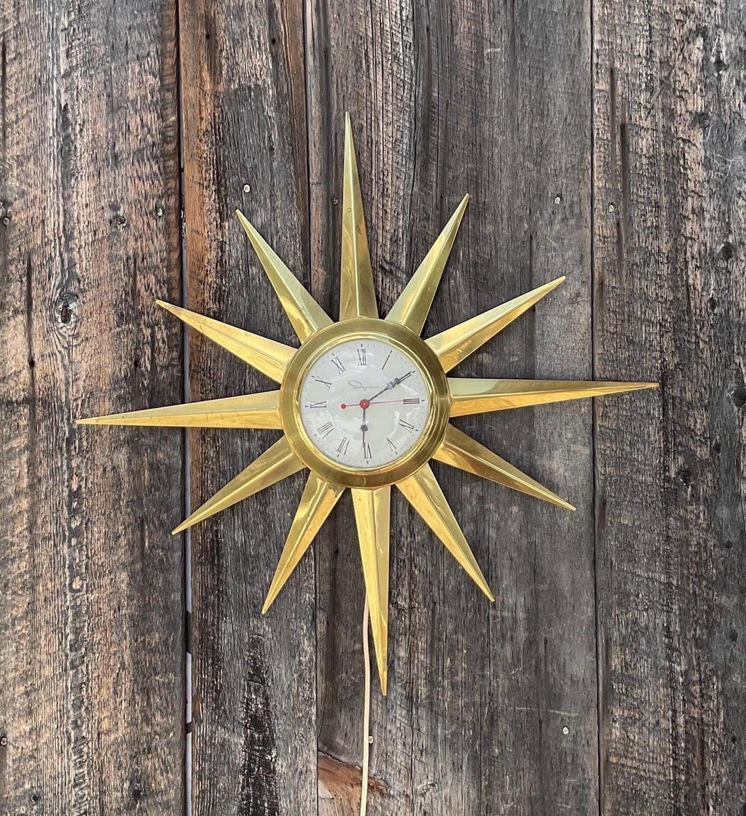 Ingraham Mid Century Starburst Clock / Gold 1960's Electric
