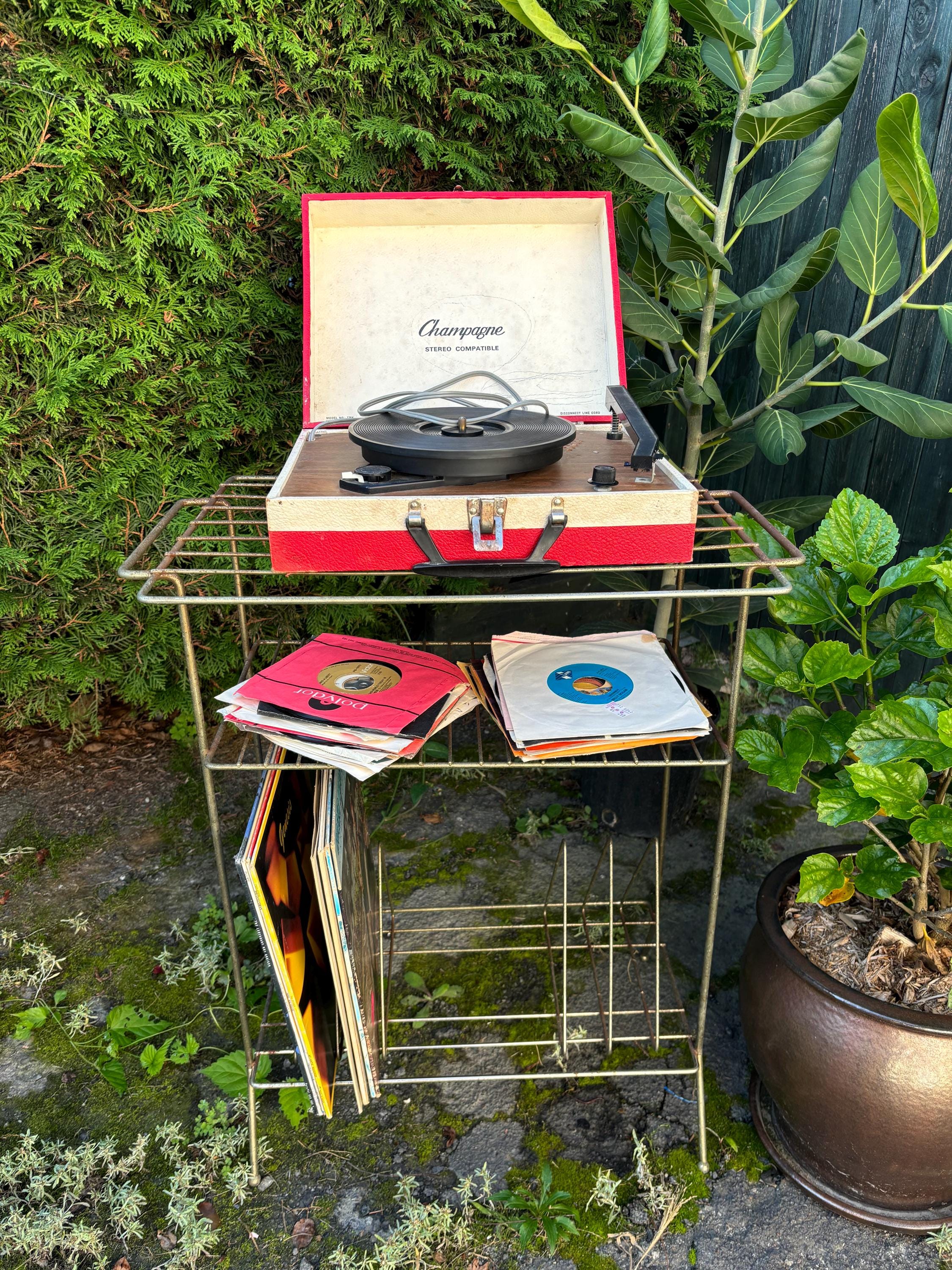 Vintage Metal Record Stand. Record Player Not Inclued. There