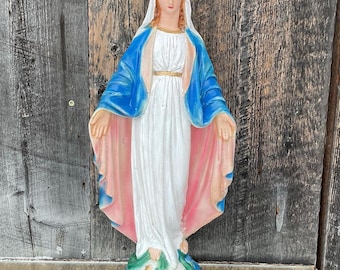 聖母マリア像 陶器イタリア製 青と白 約34cm カトリック☆無原罪の聖母像【H24cm】