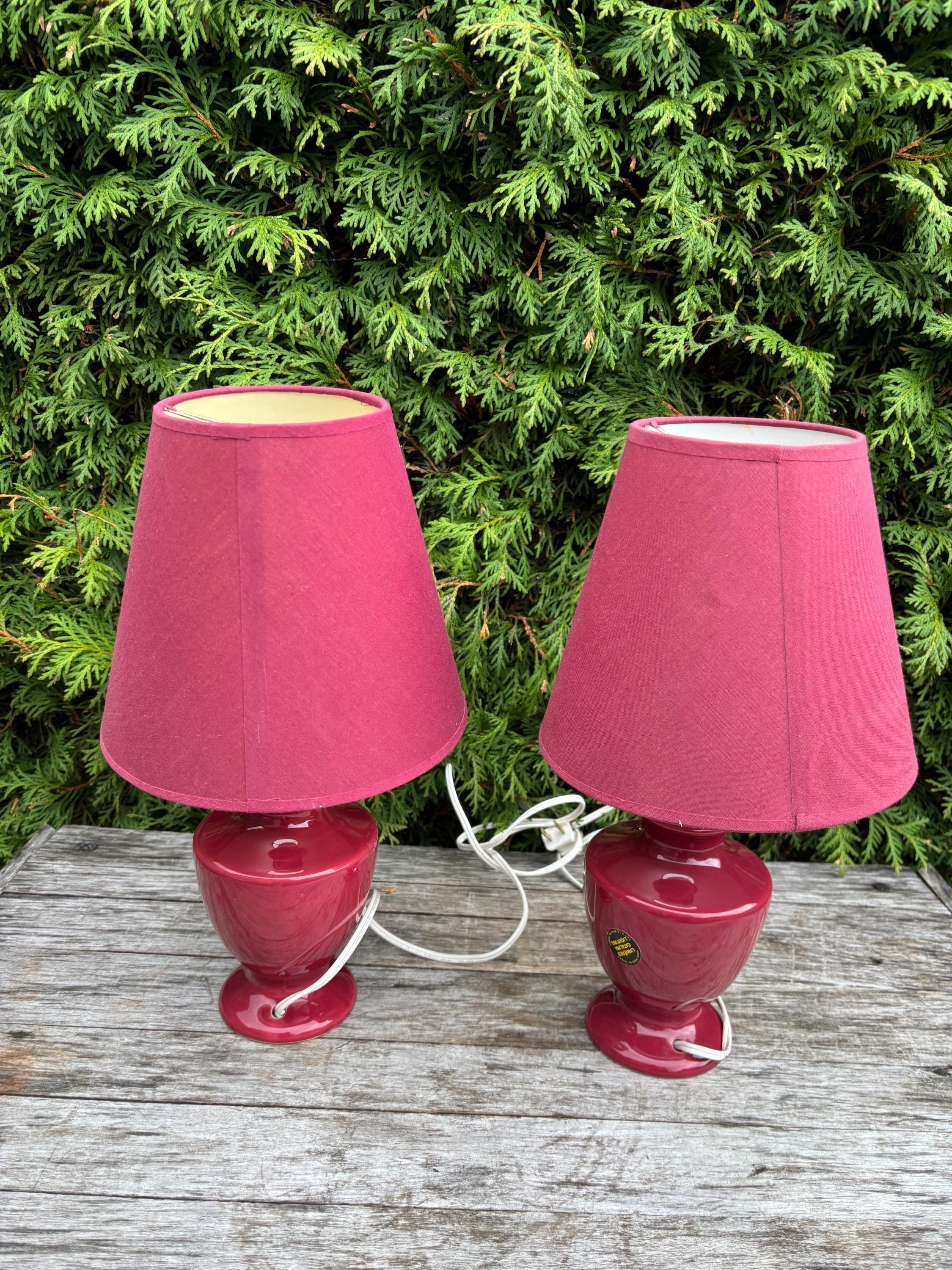 Pair of Vintage 80s Ceramic Table Lamps, Mid Century Modern, Deep
