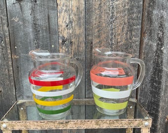 CHOOSE… Striped Glass Water Pitcher Vintage 1950s Ice Tea Pitcher.
