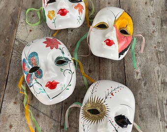 Vintage Ceramic Mardi Gras Mask: Hand Painted Wall Decor. Pink .