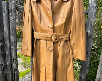 Vintage Stadick Leather Trench Coat | 80s Beige German Style, M-L