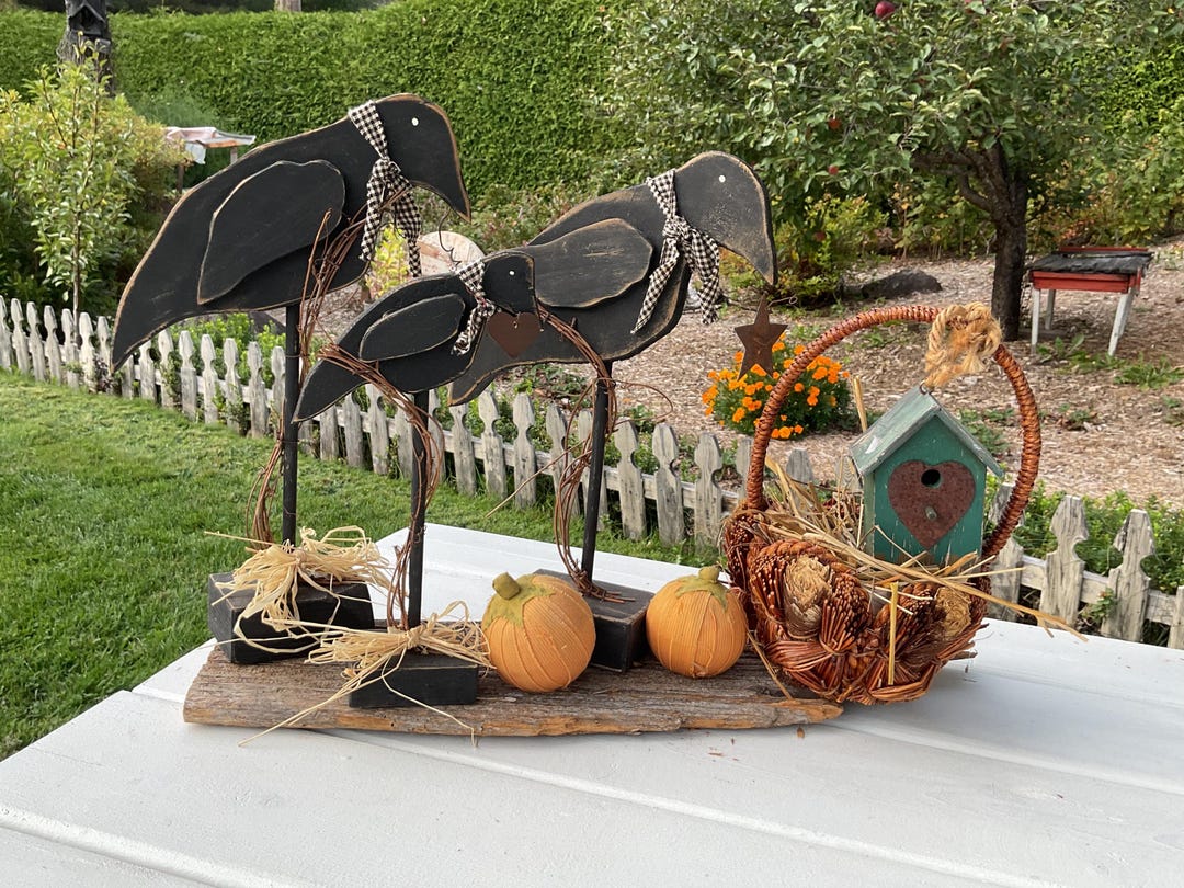 Handmade Fall Crows & Pumpkin Decoration: Recycled Birdhouse Decor - Etsy