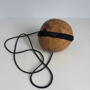 Coconut purse with shoulder strap. Vintage handmade coconut bag.