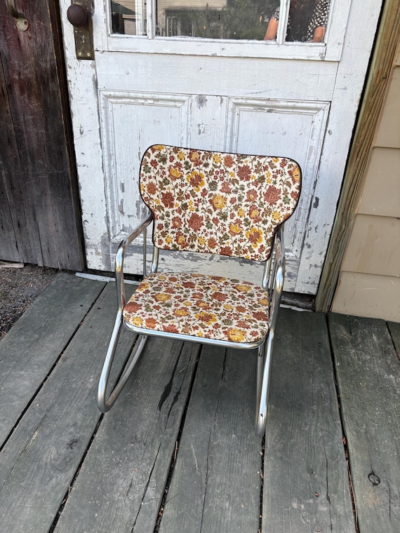Mid-century Vintage Chrome Vinyl Children's Child's Rocking Chair