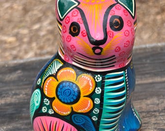 手描きのメキシコの民芸品、赤い粘土の猫の置物。 - Etsy 日本