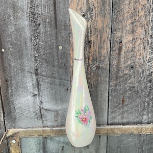 Vintage Hawaii 1960s Souvenir Vase Lusterware Orchid Design Made in Hawaii. Chipped.