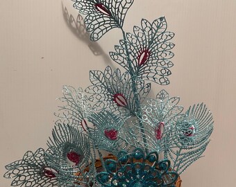 Glittering peacock inspired Christmas stem. With turquoise and magenta peacock. Ideal for DIY enthusiasts.