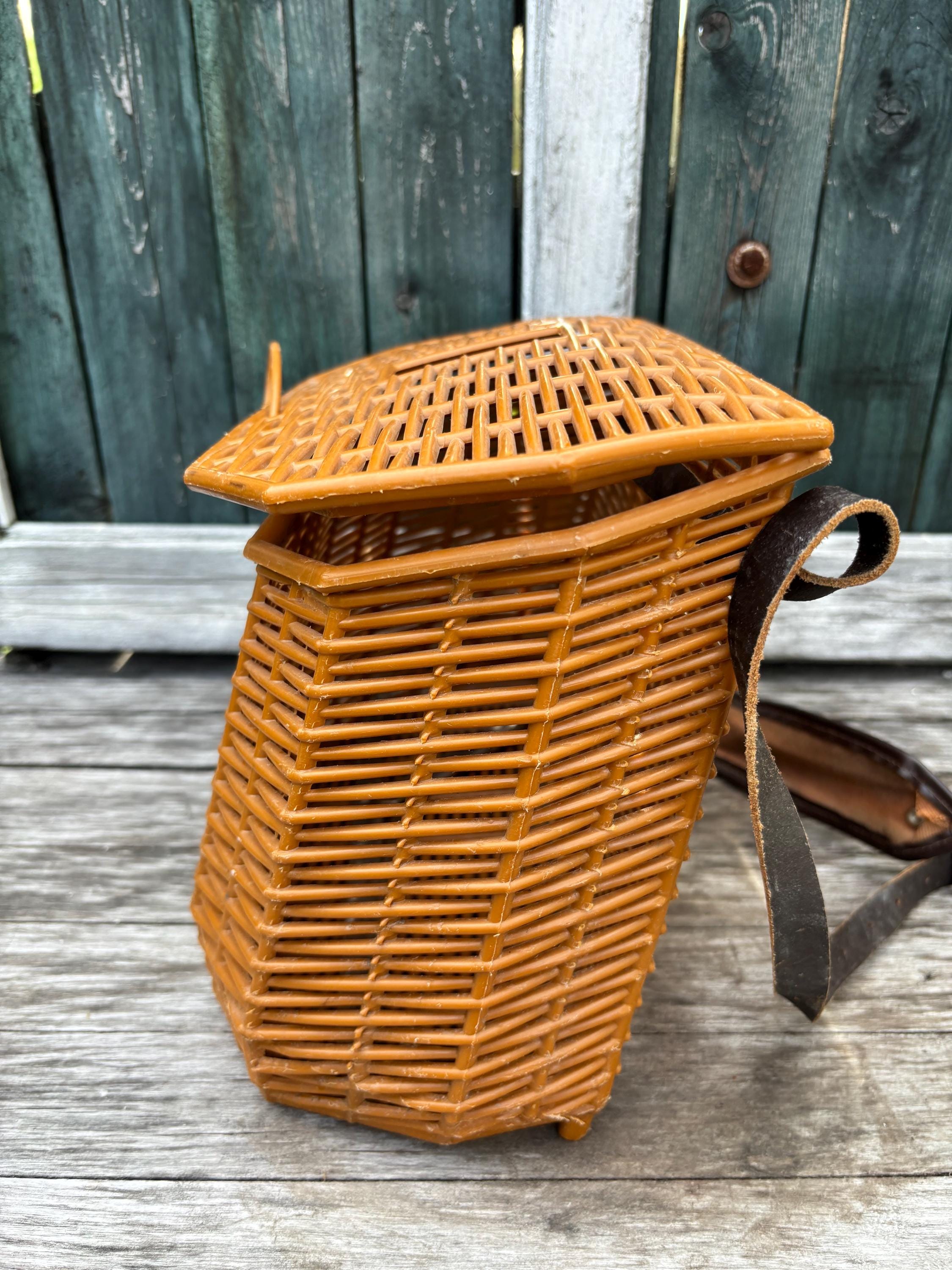 Cestino Da Pesca In Vimini Vintage - Con Coperchio E Cinghie Regolabili, Per Picnic O Trasporto Pesce, 36x24x20 Cm