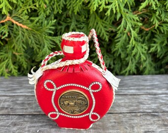 ヴィンテージの赤い革張りガラスデカンタ - DUBROVNIK - ユニークな