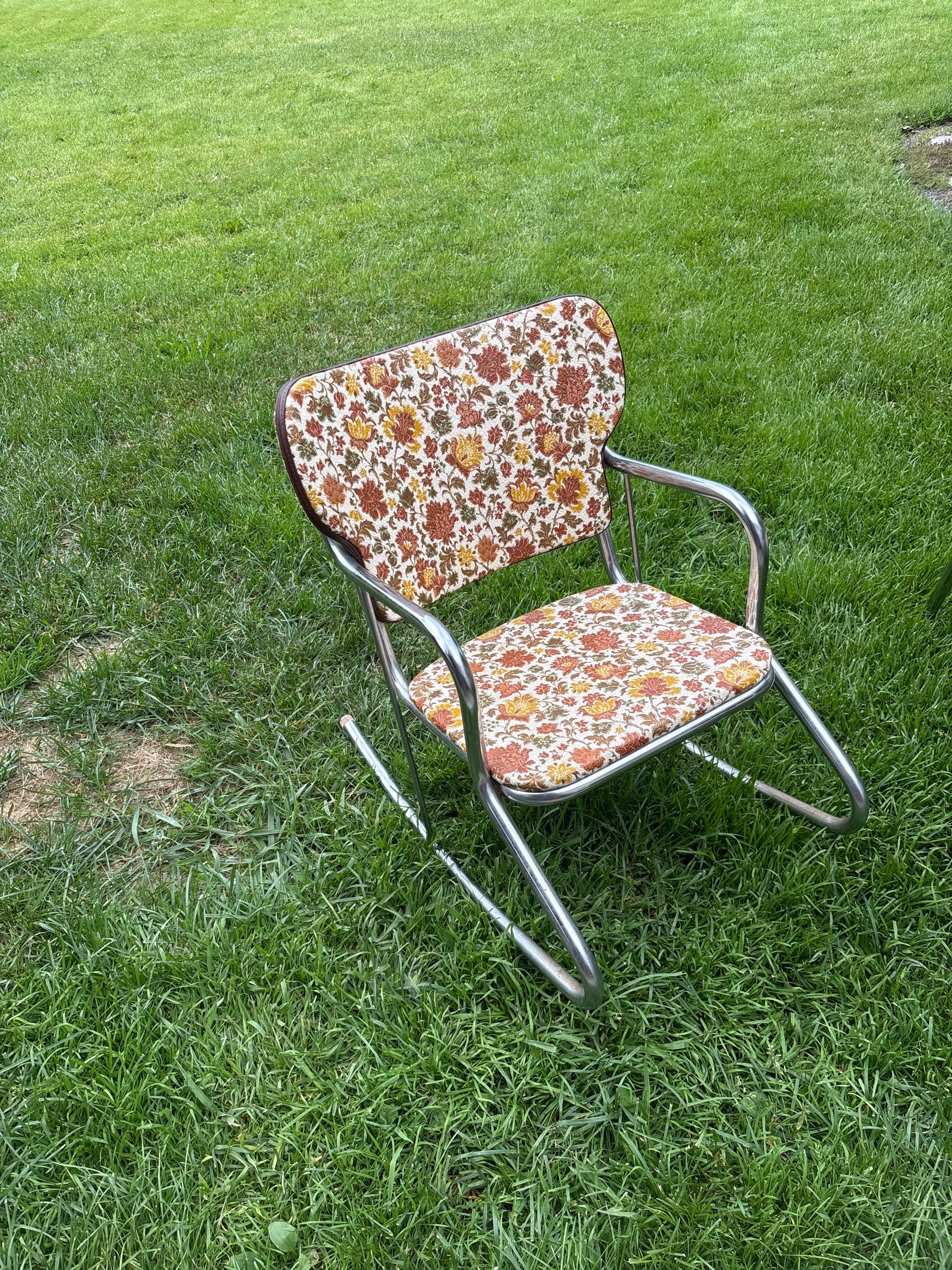 Mid-century Vintage Chrome Vinyl Children's Child's Rocking Chair